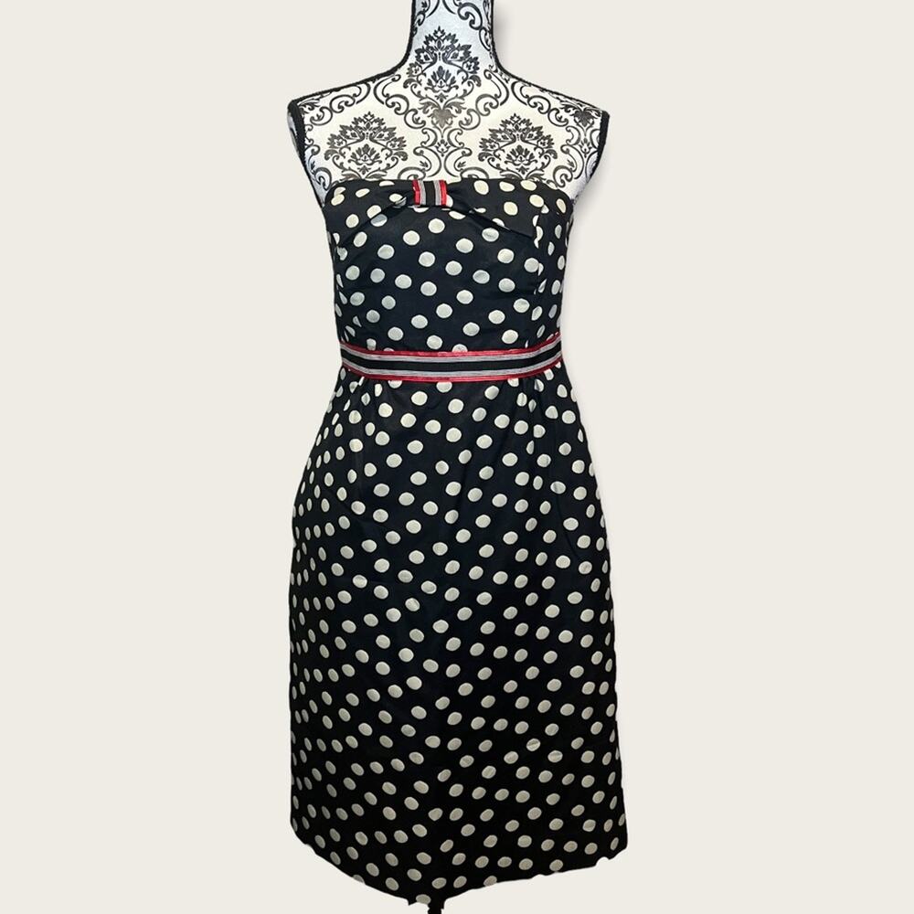 Anthropologie x Maeve Strapless Polka Dot Midi Sheath Dress sz 4